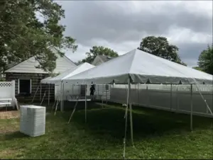 Backyard setup with two 20x20 party rental tents